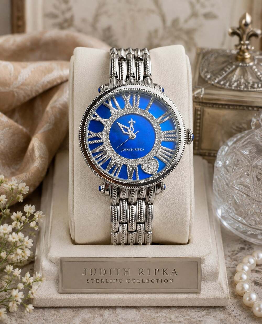 Judith Ripka Sterling Collection London Blue Mother-of-Pearl Diamonique Watch
